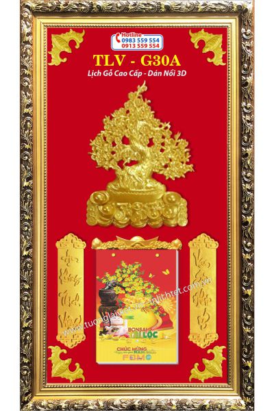 Lịch gỗ khung vàng Cây Mai